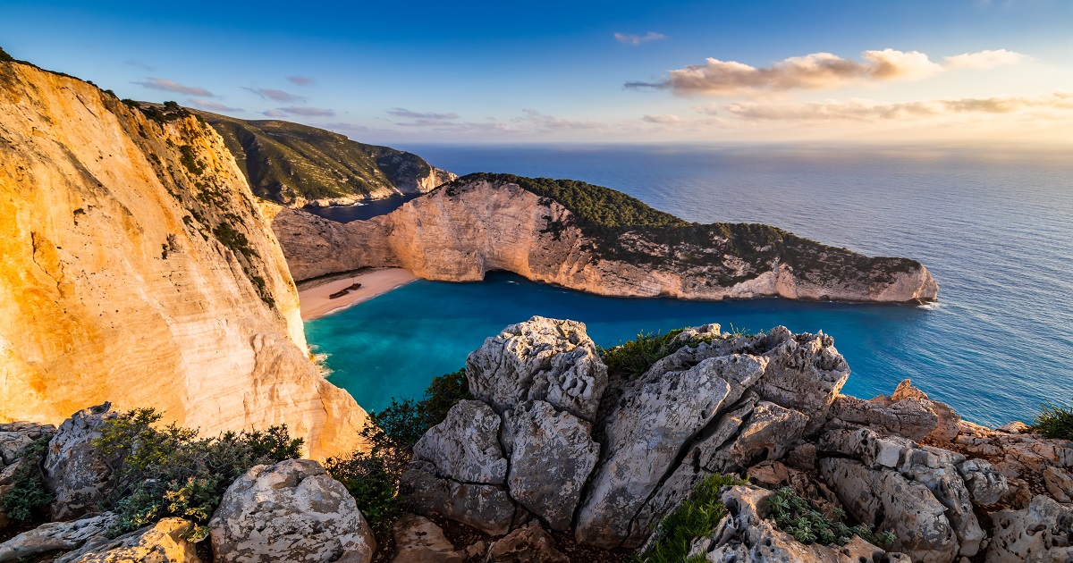 Navagio bay and Ship Wreck beach in summer. Zakynthos, Greece in the Ionian Sea